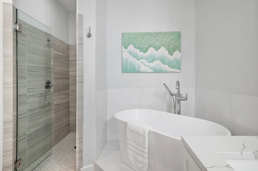 Primary bathroom shower at Seahaven