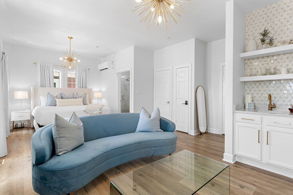 Sea Mist studio with king bed and separate sitting area