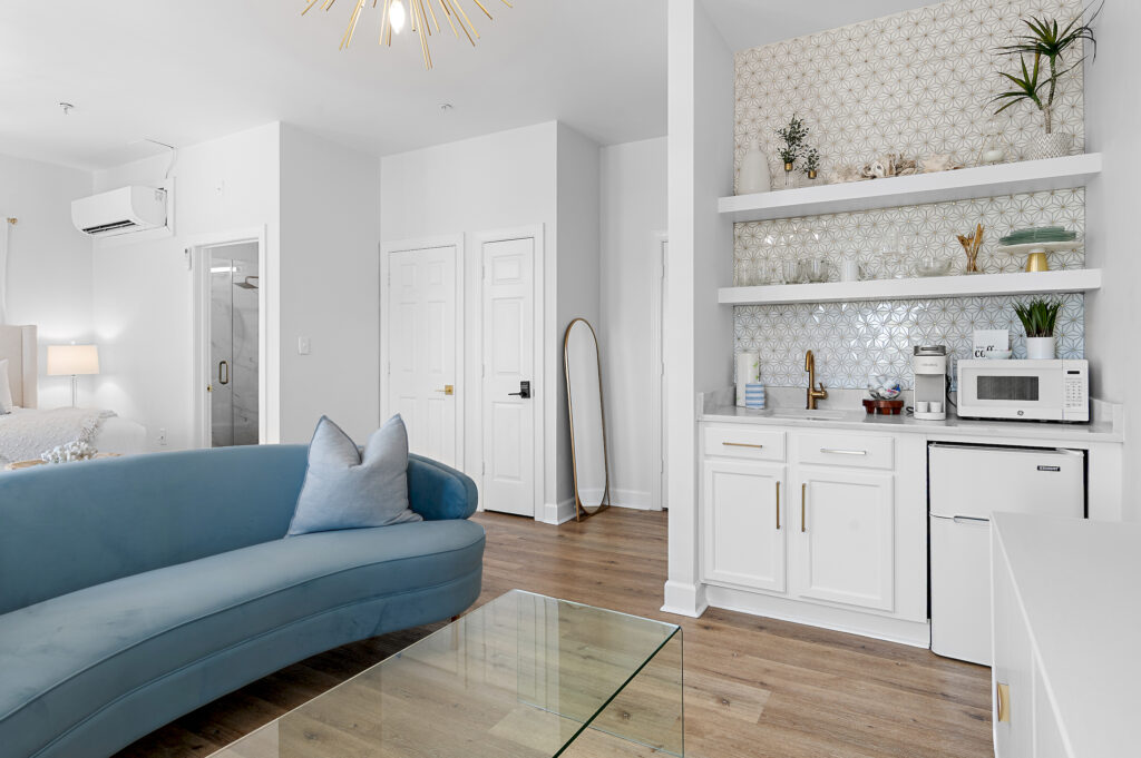 Sea Mist sitting area with coastal furnishings
