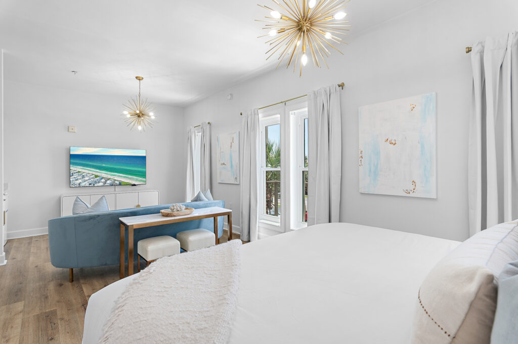 Sea Mist king bed with soft coastal bedding