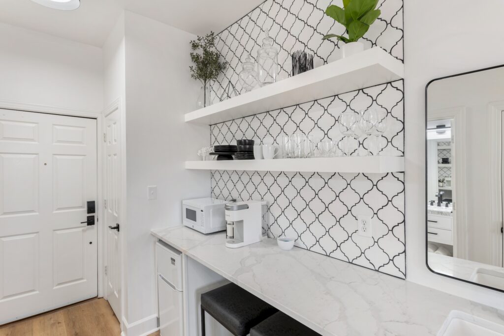 In-room coffee and kitchenette essentials at Sea Breeze